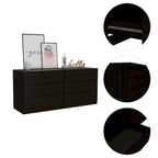 Commode 6 tiroirs, Noir/Blanc/Gris clair/Chêne clair, Glissières métalliques, Moderne