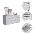 Commode 6 tiroirs, Noir/Blanc/Gris clair/Chêne clair, Glissières métalliques, Moderne