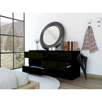 Commode 6 tiroirs, Noir/Blanc/Gris clair/Chêne clair, Glissières métalliques, Moderne