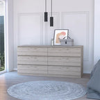 Commode 6 tiroirs, Noir/Blanc/Gris clair/Chêne clair, Glissières métalliques, Moderne