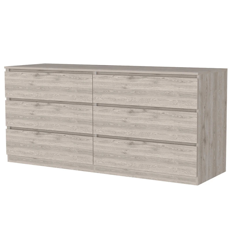 Commode 6 tiroirs, Noir/Blanc/Gris clair/Chêne clair, Glissières métalliques, Moderne