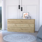 Commode 6 tiroirs, Noir/Blanc/Gris clair/Chêne clair, Glissières métalliques, Moderne