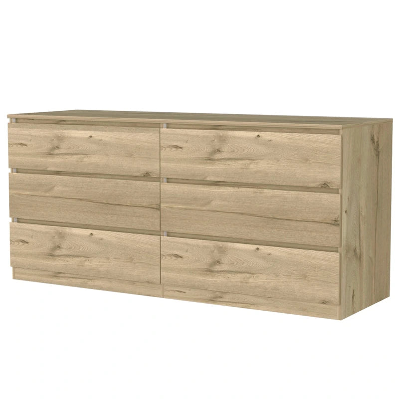 Commode 6 tiroirs, Noir/Blanc/Gris clair/Chêne clair, Glissières métalliques, Moderne