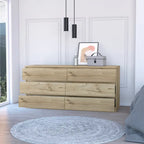 Commode 6 tiroirs, Noir/Blanc/Gris clair/Chêne clair, Glissières métalliques, Moderne