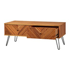 Table basse avec 2 tiroirs, chêne, motif chevron, style Mid-Century, placage acacia