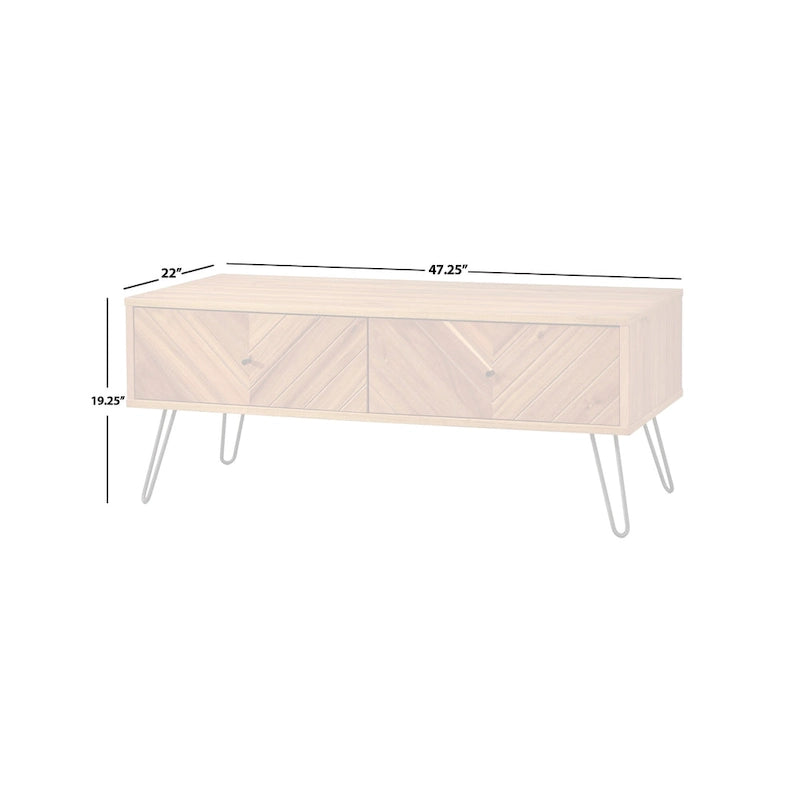 Table basse avec 2 tiroirs, chêne, motif chevron, style Mid-Century, placage acacia