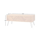 Table basse avec 2 tiroirs, chêne, motif chevron, style Mid-Century, placage acacia