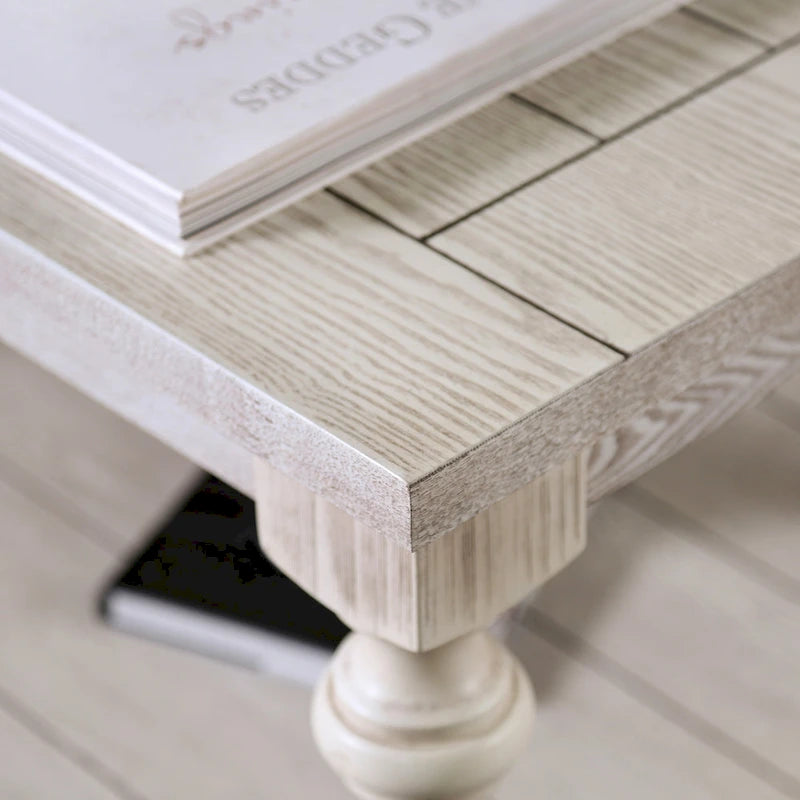 Table basse en bois avec étagère inférieure, blanc antique, rustique traditionnel, 132 cm de long, 34 kg, 1 place et plus