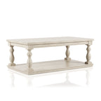 Table basse en bois avec étagère inférieure, blanc antique, rustique traditionnel, 132 cm de long, 34 kg, 1 place et plus