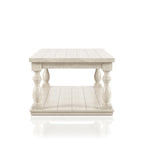Table basse en bois avec étagère inférieure, blanc antique, rustique traditionnel, 132 cm de long, 34 kg, 1 place et plus
