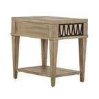 Table d'appoint avec tiroir et étagère inférieure, finition grès, bois d'hévéa et placage de chêne, 47 cm (L) x 61 cm (H)