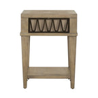 Table d'appoint avec tiroir et étagère inférieure, finition grès, bois d'hévéa et placage de chêne, 47 cm (L) x 61 cm (H)