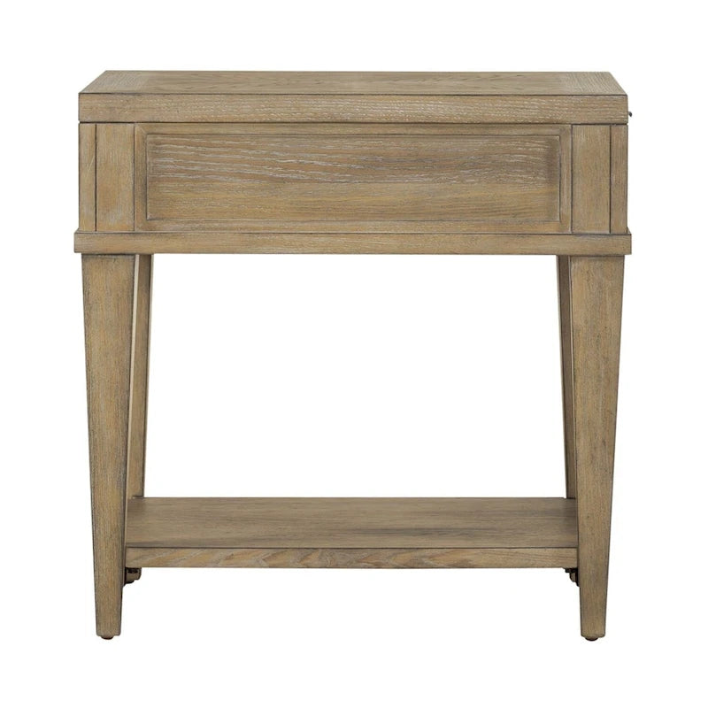 Table d'appoint avec tiroir et étagère inférieure, finition grès, bois d'hévéa et placage de chêne, 47 cm (L) x 61 cm (H)