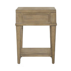 Table d'appoint avec tiroir et étagère inférieure, finition grès, bois d'hévéa et placage de chêne, 47 cm (L) x 61 cm (H)