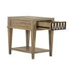 Table d'appoint avec tiroir et étagère inférieure, finition grès, bois d'hévéa et placage de chêne, 47 cm (L) x 61 cm (H)