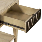 Table d'appoint avec tiroir et étagère inférieure, finition grès, bois d'hévéa et placage de chêne, 47 cm (L) x 61 cm (H)