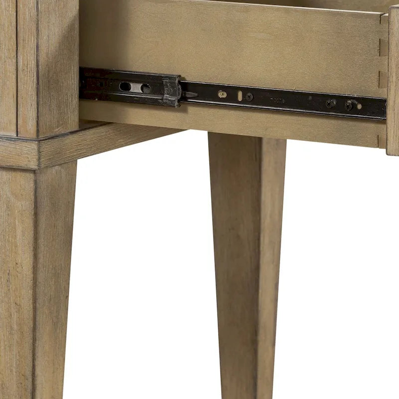 Table d'appoint avec tiroir et étagère inférieure, finition grès, bois d'hévéa et placage de chêne, 47 cm (L) x 61 cm (H)
