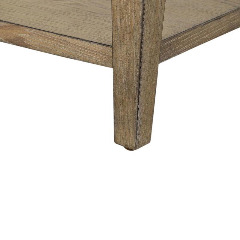 Table d'appoint avec tiroir et étagère inférieure, finition grès, bois d'hévéa et placage de chêne, 47 cm (L) x 61 cm (H)