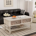 Table basse rectangulaire, 2 tiroirs et étagère ouverte, MDF avec placage, motif floral, 99,6 cm (L) x 49,8 cm (P) x 49,8 cm (H), 36,3 kg