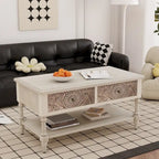 Table basse rectangulaire, 2 tiroirs et étagère ouverte, MDF avec placage, motif floral, 99,6 cm (L) x 49,8 cm (P) x 49,8 cm (H), 36,3 kg