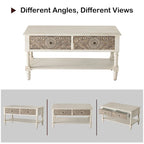 Table basse rectangulaire, 2 tiroirs et étagère ouverte, MDF avec placage, motif floral, 99,6 cm (L) x 49,8 cm (P) x 49,8 cm (H), 36,3 kg
