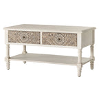 Table basse rectangulaire, 2 tiroirs et étagère ouverte, MDF avec placage, motif floral, 99,6 cm (L) x 49,8 cm (P) x 49,8 cm (H), 36,3 kg