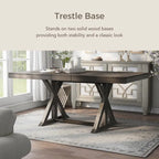 Table à manger extensible, style rustique de ferme, piètement tréteau, rallonge de 45,7 cm, bois, 152-198 cm (L) x 101,6 cm (l) x 78,7 cm (H), gris