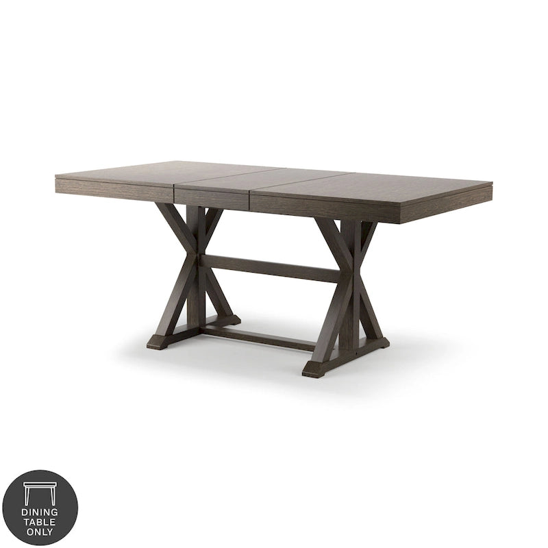 Table à manger extensible, style rustique de ferme, piètement tréteau, rallonge de 45,7 cm, bois, 152-198 cm (L) x 101,6 cm (l) x 78,7 cm (H), gris