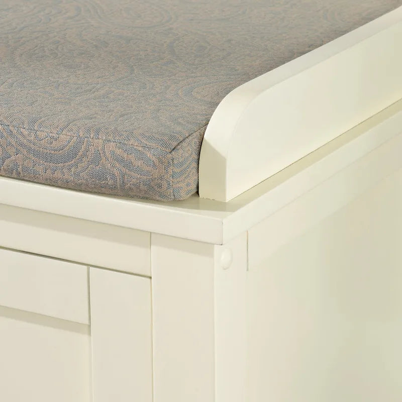 Banc de rangement capitonné avec portes coulissantes, bois et métal, blanc, standard, 45"L x 21"H, 1 place