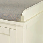 Banc de rangement capitonné avec portes coulissantes, bois et métal, blanc, standard, 45"L x 21"H, 1 place