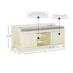 Banc de rangement capitonné avec portes coulissantes, bois et métal, blanc, standard, 45"L x 21"H, 1 place
