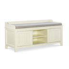 Banc de rangement capitonné avec portes coulissantes, bois et métal, blanc, standard, 45"L x 21"H, 1 place