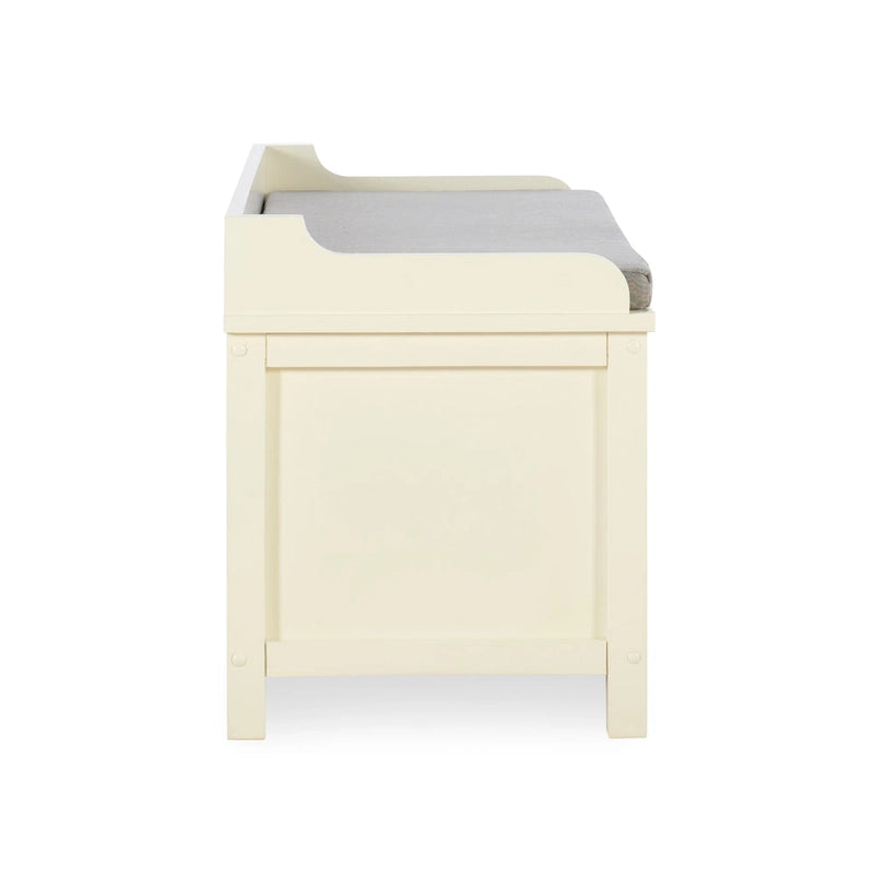 Banc de rangement capitonné avec portes coulissantes, bois et métal, blanc, standard, 45"L x 21"H, 1 place