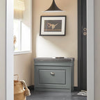 Banc à chaussures d'entrée avec rangement basculant et coussin rembourré, Blanc/Noir/Gris, MDF, 150kg