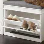 Banc à chaussures d'entrée avec rangement basculant et coussin rembourré, Blanc/Noir/Gris, MDF, 150kg