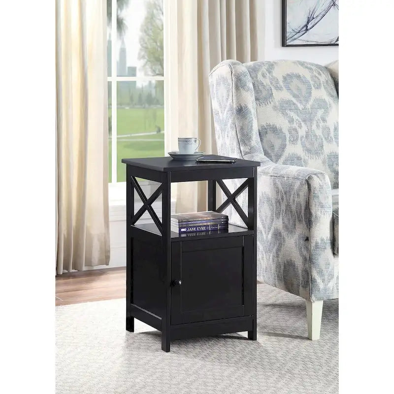 Table d'appoint avec armoire de rangement et étagère, MDF, cadre en X, 40,6 cm L x 40,6 cm P x 66 cm H, 7 couleurs