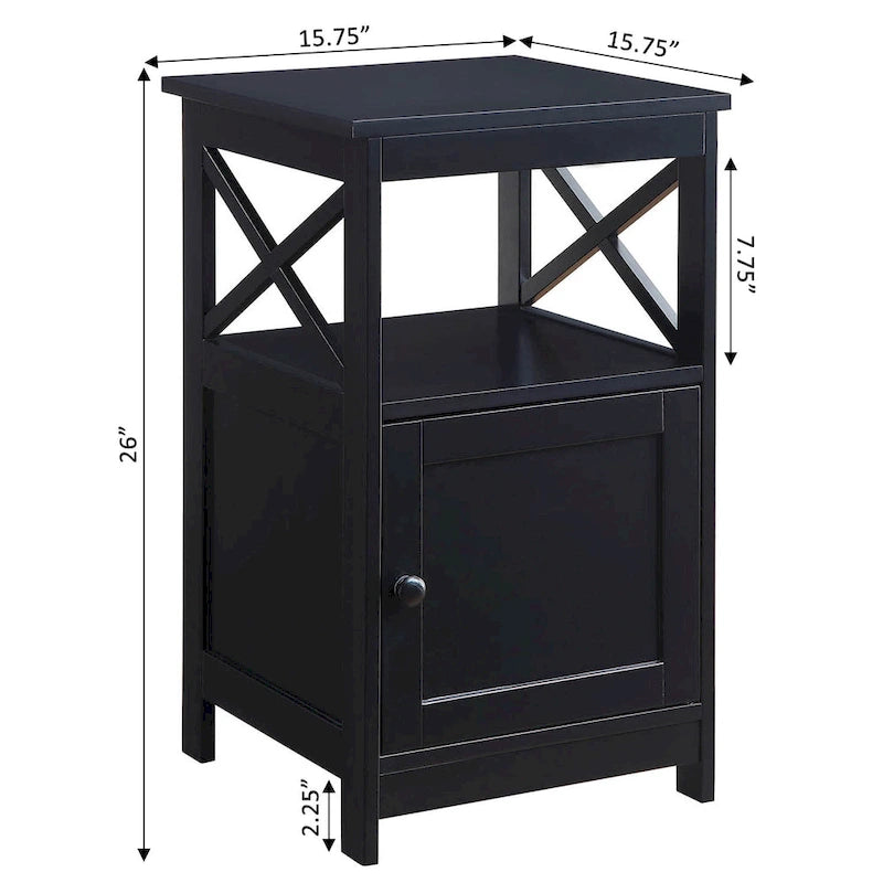 Table d'appoint avec armoire de rangement et étagère, MDF, cadre en X, 40,6 cm L x 40,6 cm P x 66 cm H, 7 couleurs
