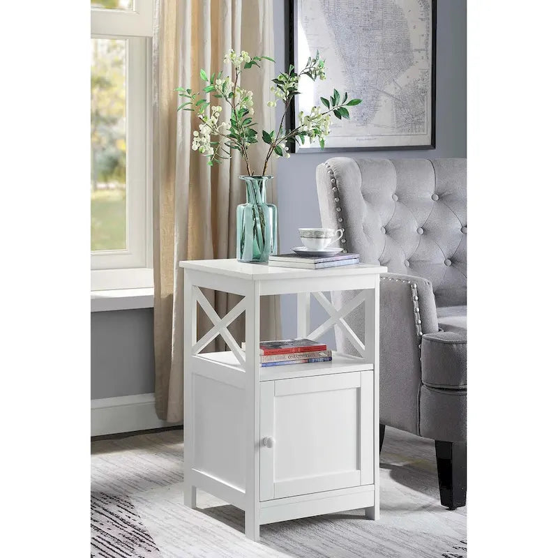Table d'appoint avec armoire de rangement et étagère, MDF, cadre en X, 40,6 cm L x 40,6 cm P x 66 cm H, 7 couleurs
