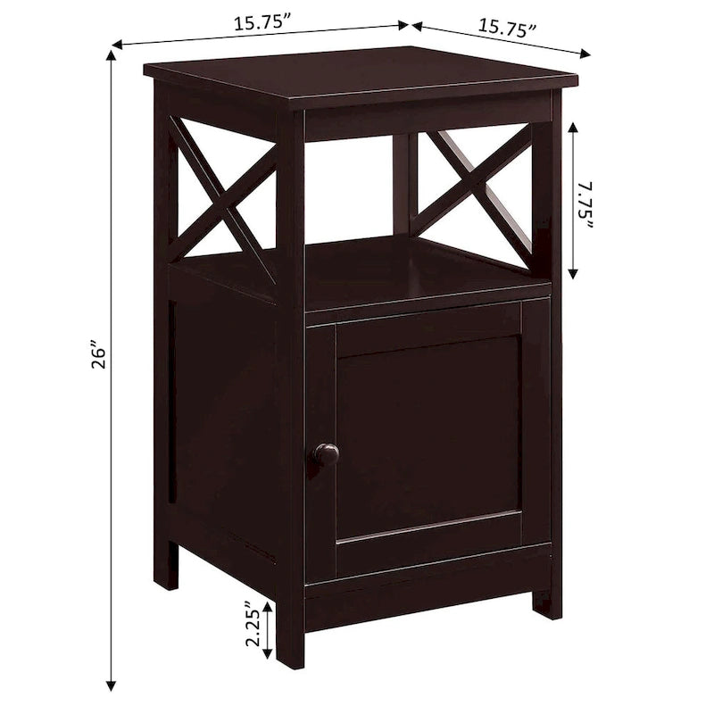 Table d'appoint avec armoire de rangement et étagère, MDF, cadre en X, 40,6 cm L x 40,6 cm P x 66 cm H, 7 couleurs
