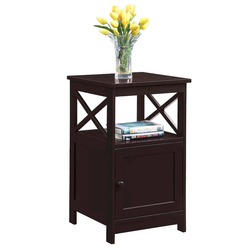Table d'appoint avec armoire de rangement et étagère, MDF, cadre en X, 40,6 cm L x 40,6 cm P x 66 cm H, 7 couleurs