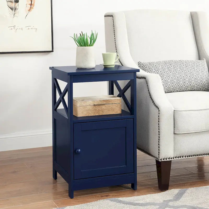 Table d'appoint avec armoire de rangement et étagère, MDF, cadre en X, 40,6 cm L x 40,6 cm P x 66 cm H, 7 couleurs