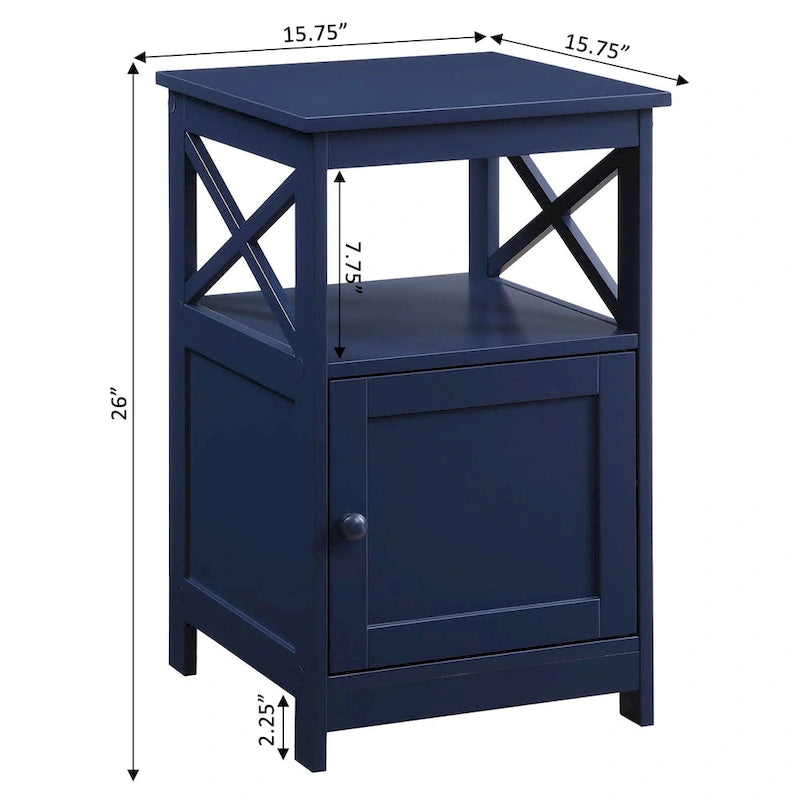 Table d'appoint avec armoire de rangement et étagère, MDF, cadre en X, 40,6 cm L x 40,6 cm P x 66 cm H, 7 couleurs