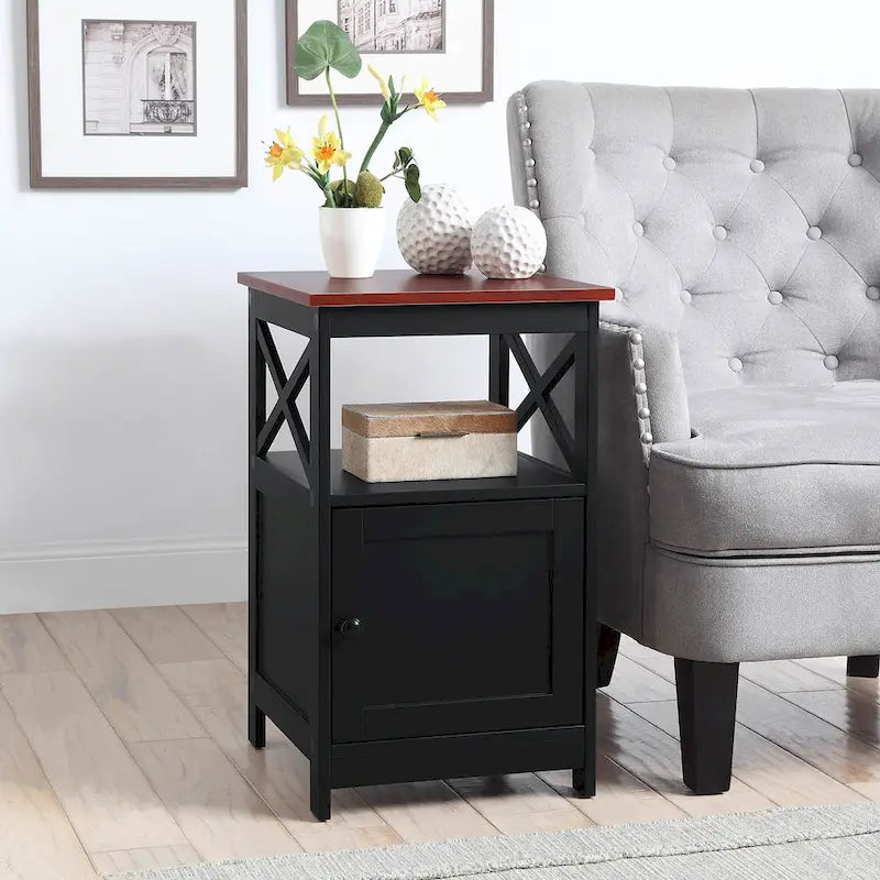Table d'appoint avec armoire de rangement et étagère, MDF, cadre en X, 40,6 cm L x 40,6 cm P x 66 cm H, 7 couleurs