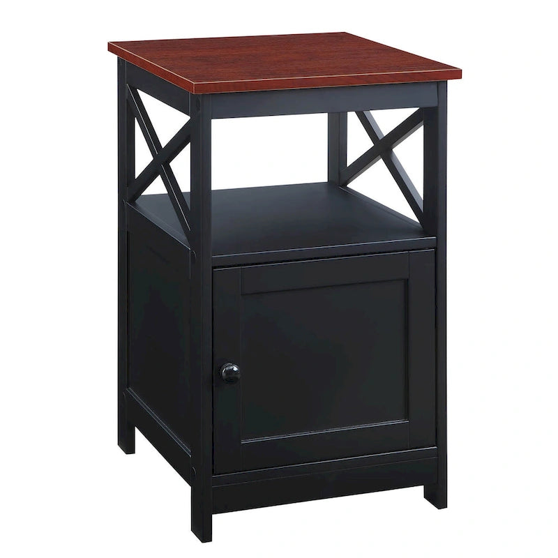 Table d'appoint avec armoire de rangement et étagère, MDF, cadre en X, 40,6 cm L x 40,6 cm P x 66 cm H, 7 couleurs