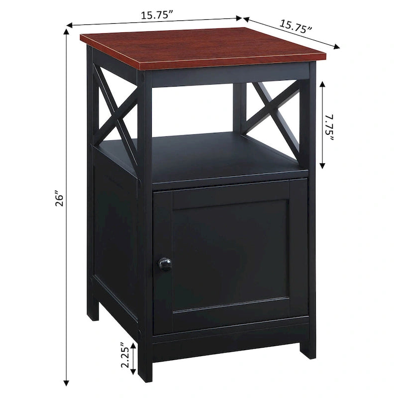 Table d'appoint avec armoire de rangement et étagère, MDF, cadre en X, 40,6 cm L x 40,6 cm P x 66 cm H, 7 couleurs