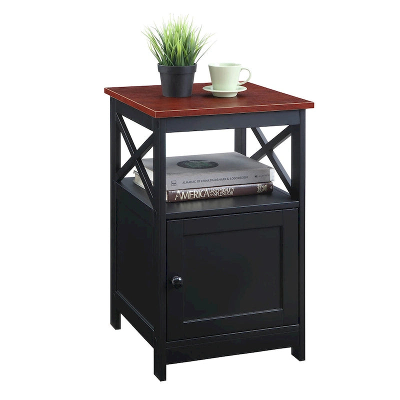 Table d'appoint avec armoire de rangement et étagère, MDF, cadre en X, 40,6 cm L x 40,6 cm P x 66 cm H, 7 couleurs