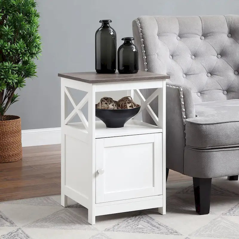 Table d'appoint avec armoire de rangement et étagère, MDF, cadre en X, 40,6 cm L x 40,6 cm P x 66 cm H, 7 couleurs