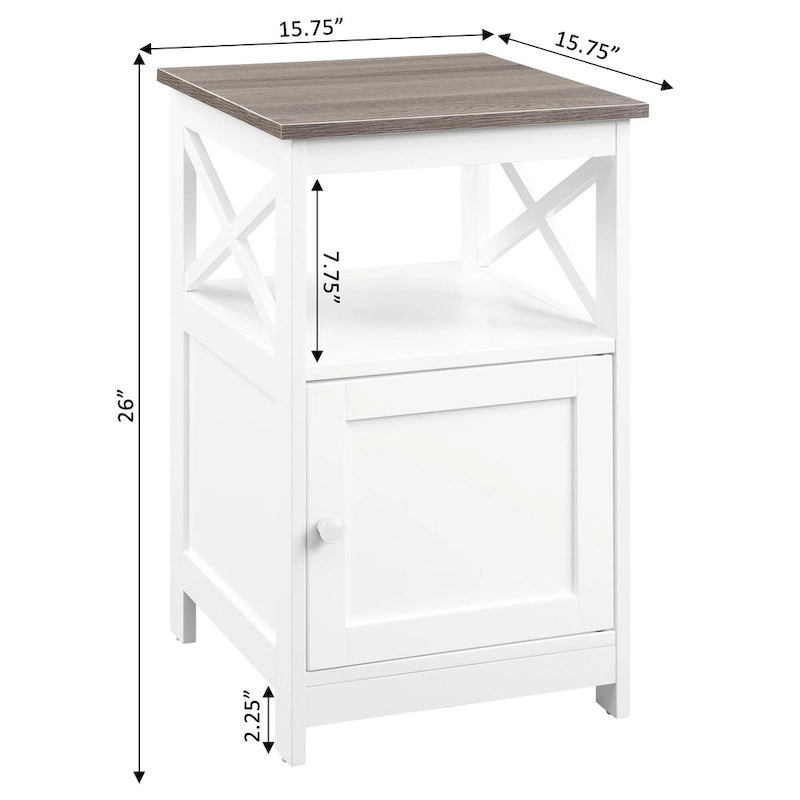 Table d'appoint avec armoire de rangement et étagère, MDF, cadre en X, 40,6 cm L x 40,6 cm P x 66 cm H, 7 couleurs