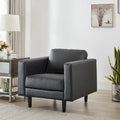 Fauteuil d'appoint en cuir véritable, noir/camel, moderne du milieu du siècle, coussin haute densité, 1 place