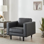 Fauteuil d'appoint en cuir véritable, noir/camel, moderne du milieu du siècle, coussin haute densité, 1 place